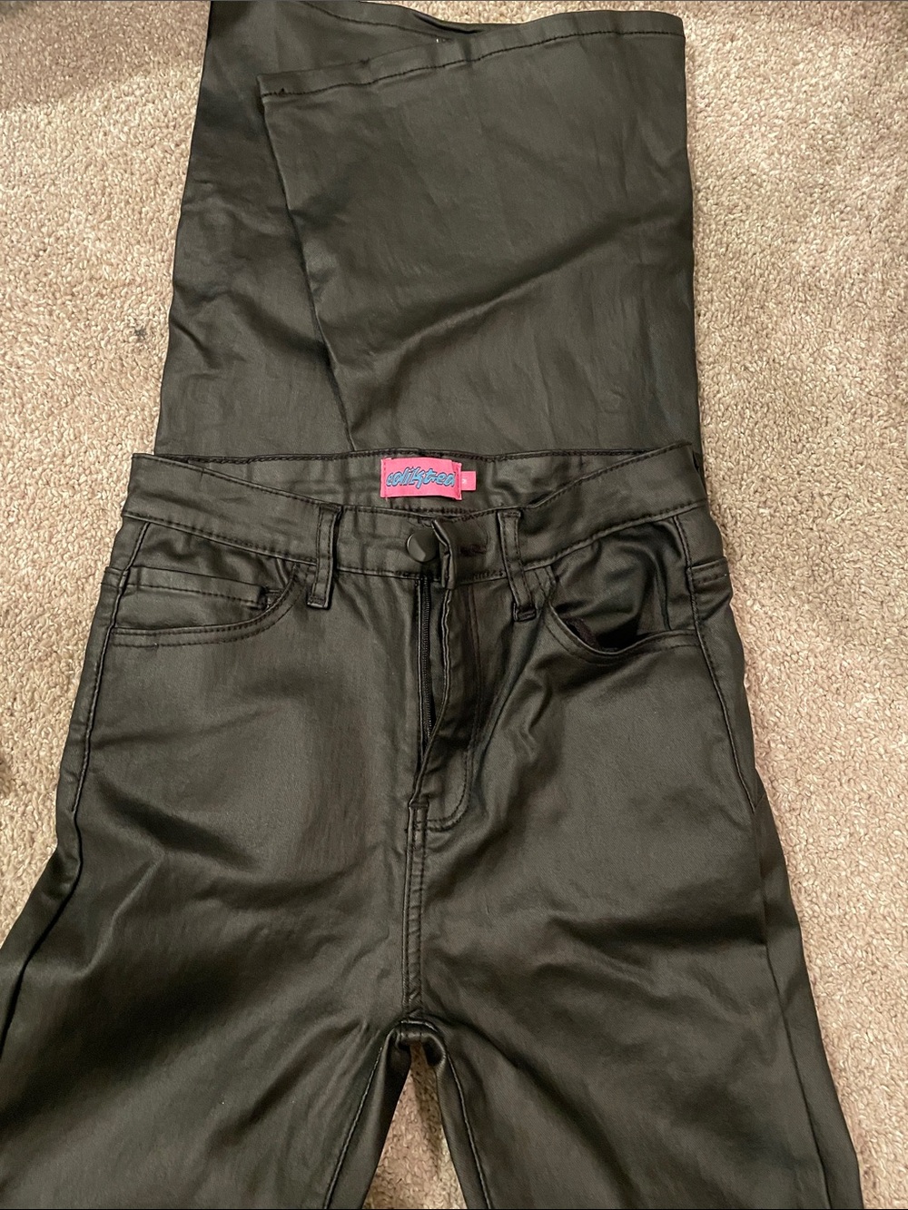 Black Leather Flare Women’s Jeans - Edikted